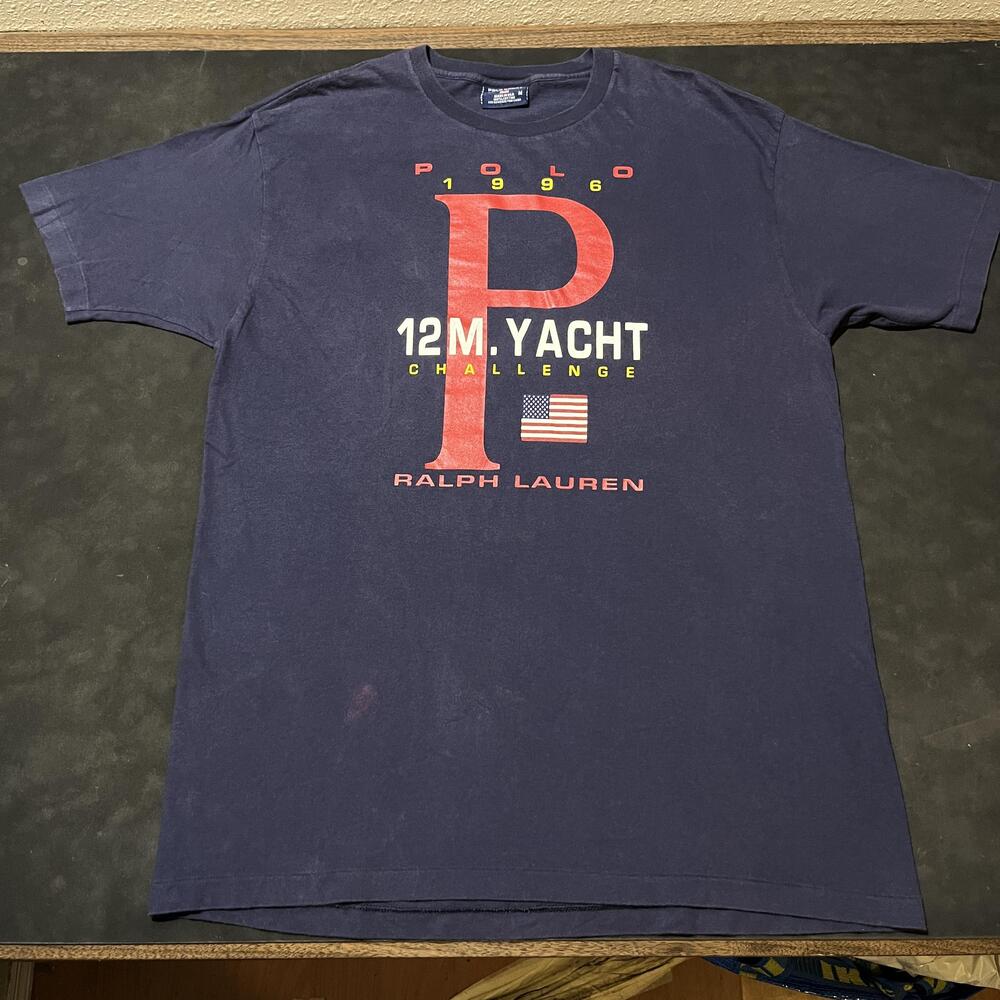 Vintage Polo Sport Ralph Lauren Shirt P Wing Stadium 12M Yacht Challenge 90s USA